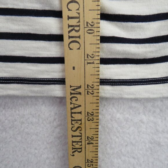 Talbots Shirt Womens Petite Medium Navy Striped Peasant 3/4 Sleeve Tie Neck - Picture 8 of 8